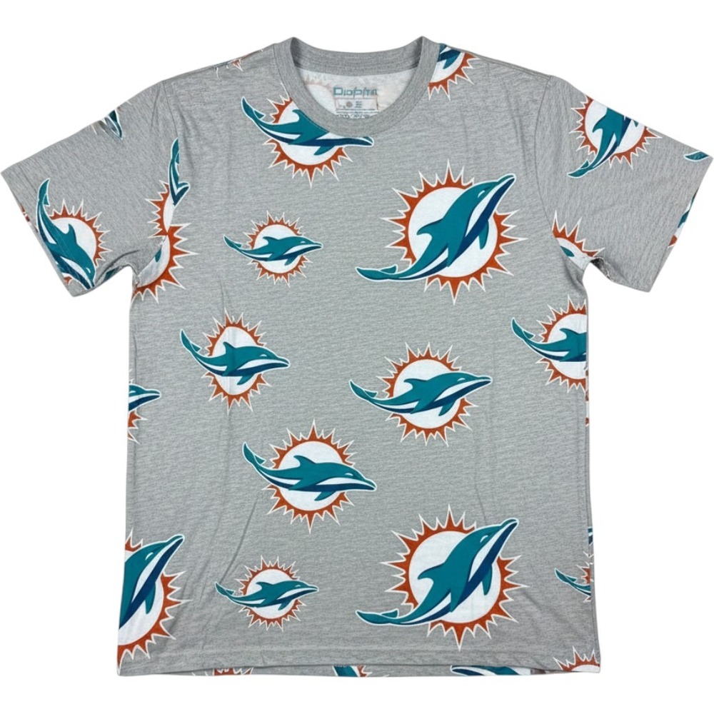 NFL Team Apparel Miami Dolphins All Over Print Tee Shirt Mens Medium Grey NEW